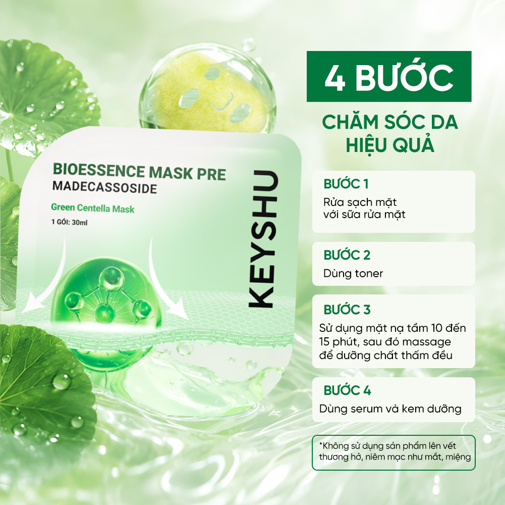 Bioessence Mask Pre - Mặt Nạ Rau Má Premium Dưỡng Ẩm, Làm Mềm Da, Làm Dịu Da | 10 Miếng x 30ML - Ảnh 3