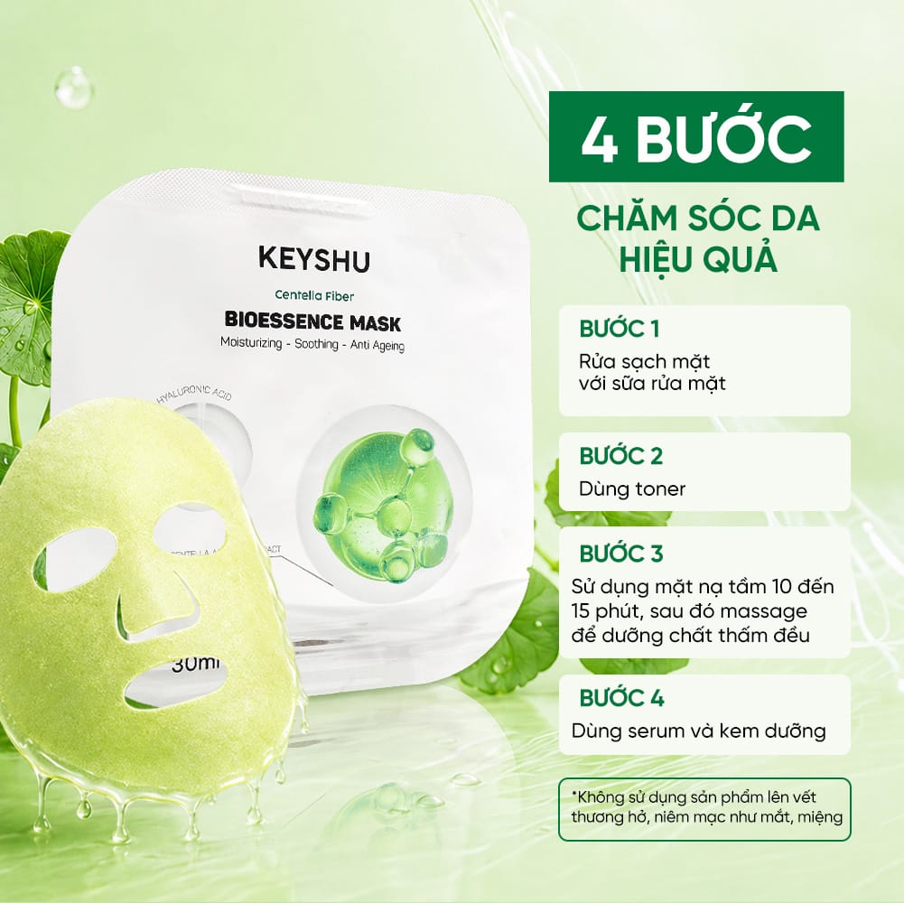 Bioessence Mask - Mặt Nạ Sợi Xơ Rau Má| Dưỡng Ẩm, Làm Dịu | 10 miếng x 30ML - Ảnh 3