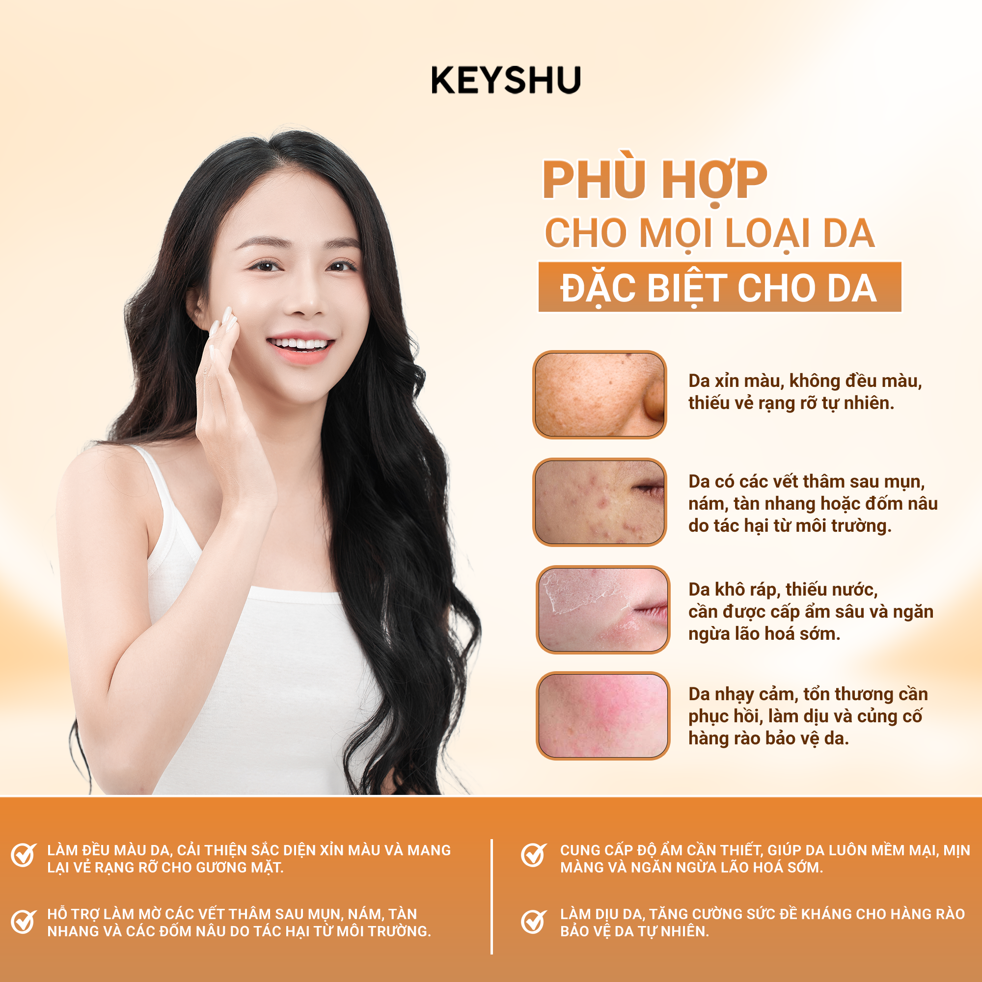 Kem dưỡng Brightening Cream KEYSHU dành cho da xỉn màu, không đều màu, có vết thâm sau mụn và da khô thiếu ẩm.