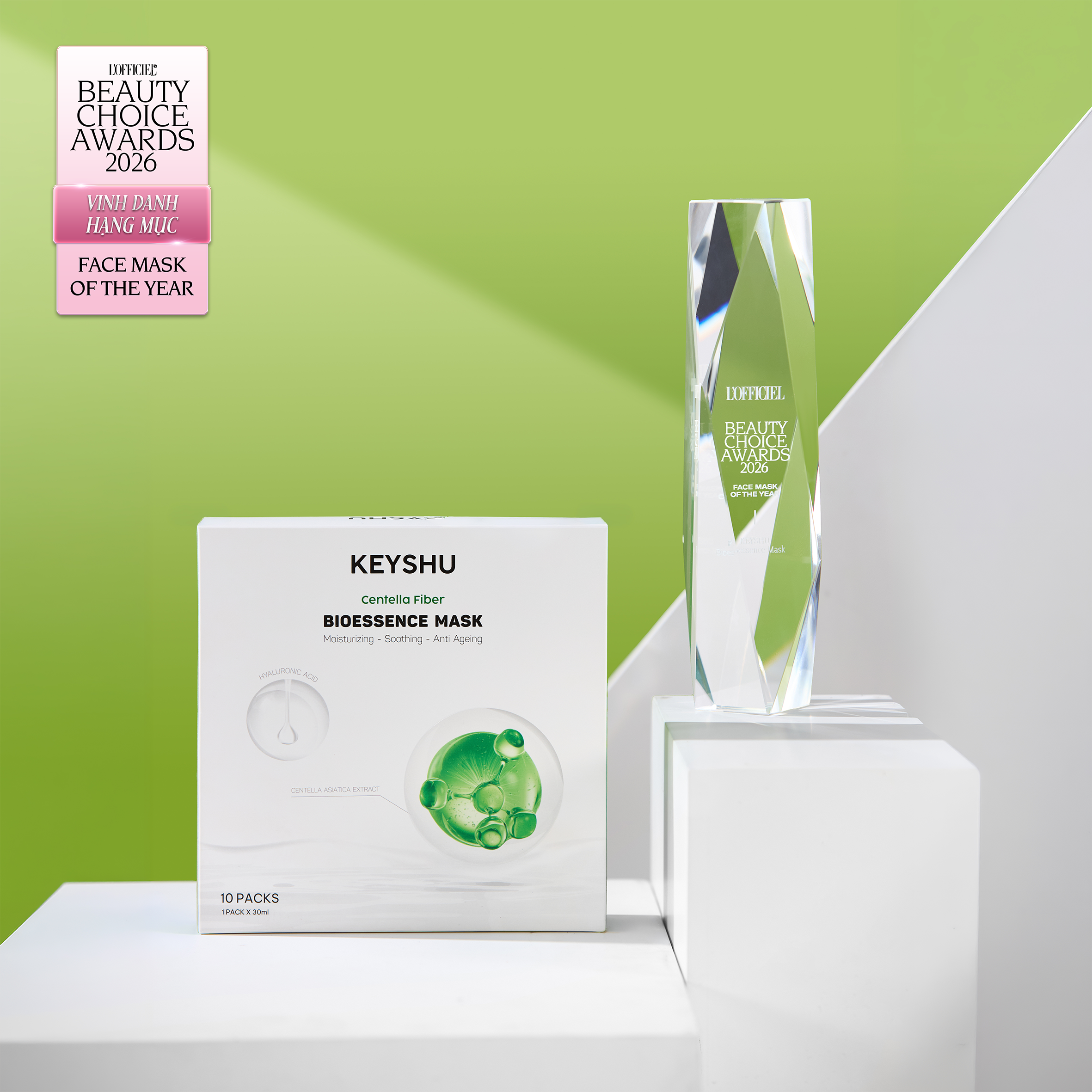 Mặt nạ Sợi xơ Rau má Keyshu chiến thắng hạng mục Mặt nạ của năm tại L’OFFICIEL Beauty Choice Awards 2026